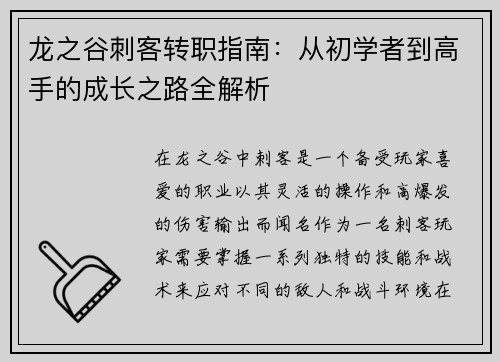 龙之谷刺客转职指南：从初学者到高手的成长之路全解析